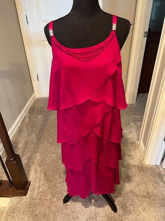 S.L. Fashions Dresses & Skirts - S.L. Fashions Hot Pink Layered Midi Dress with Embellished Straps